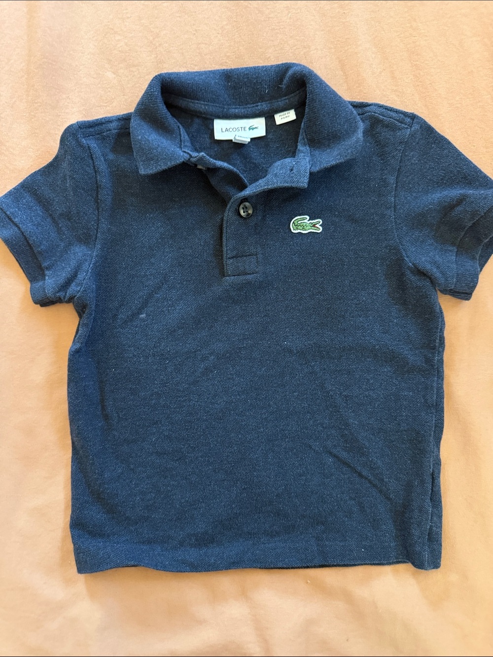 Lacoste Navy Blue Kids Polo with Green Crocodile Patch